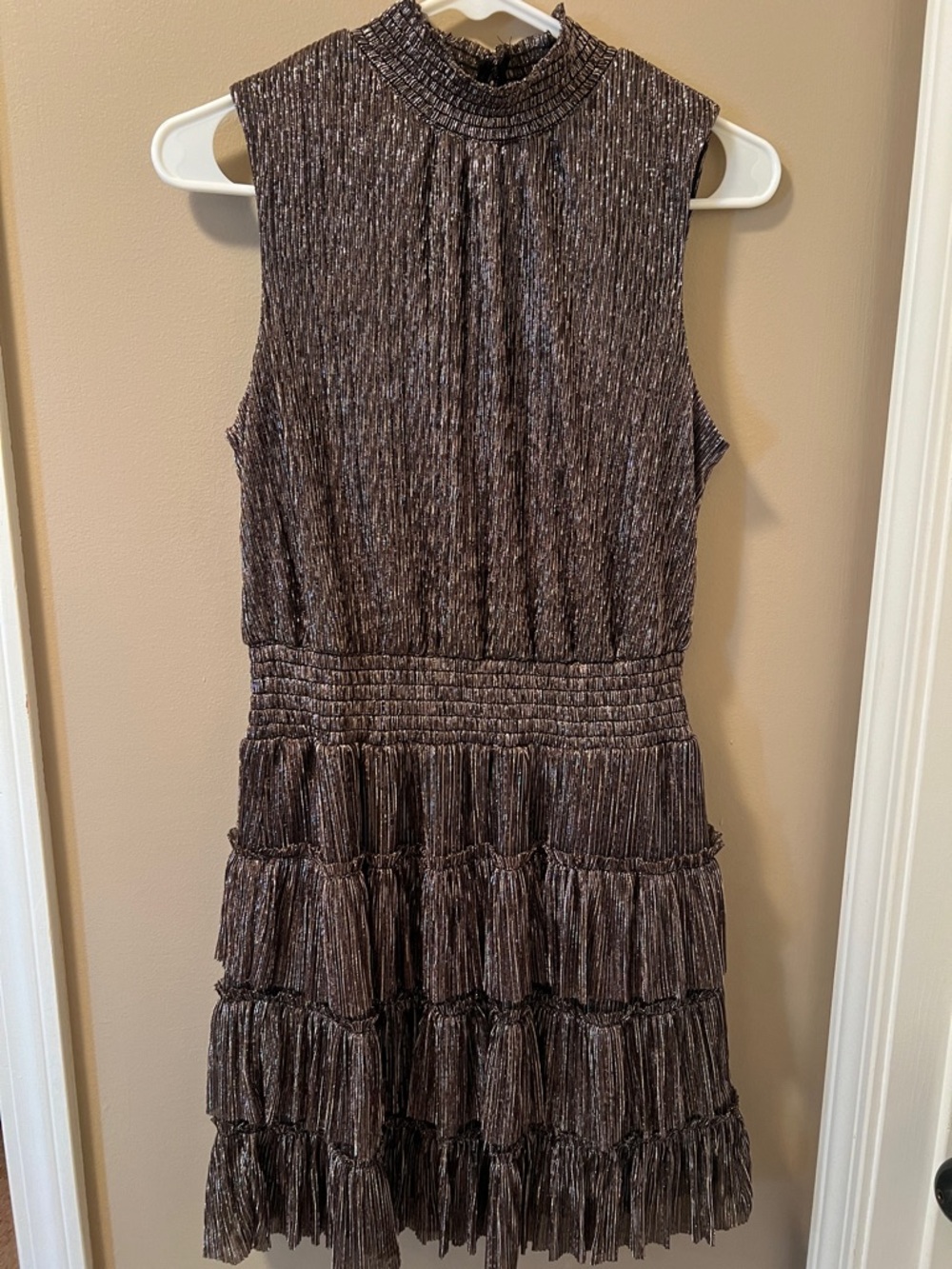 Sleeveless Metallic Tiered Mini Dress
